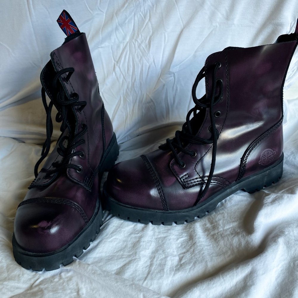 8-Eye Purple Steel Toe Combat Leather Boots